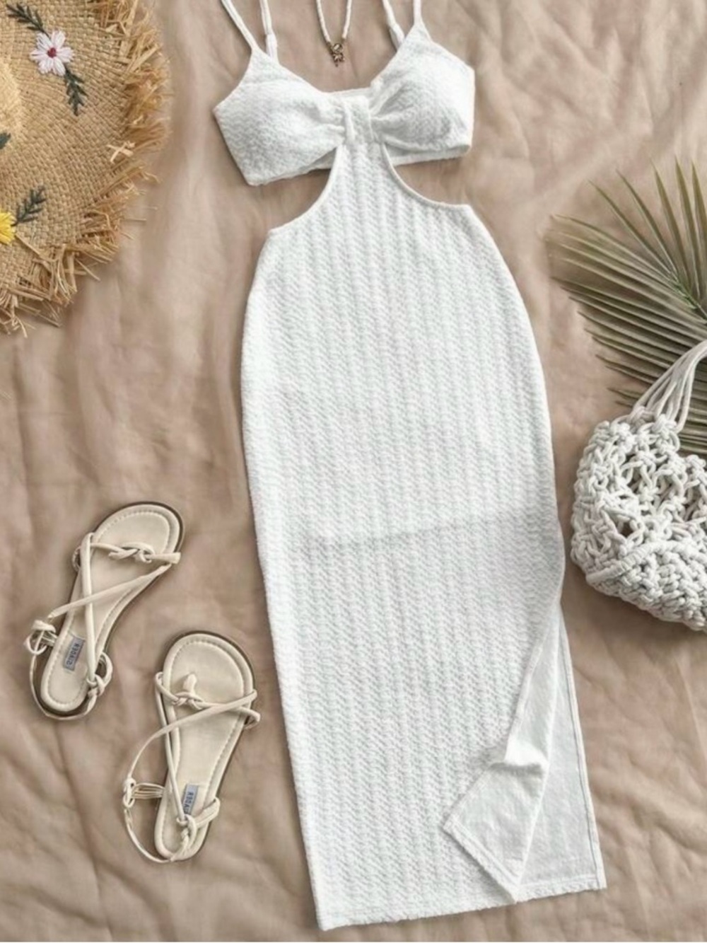 SHEIN White Textured Cut-Out Maxi Dress - Size XS